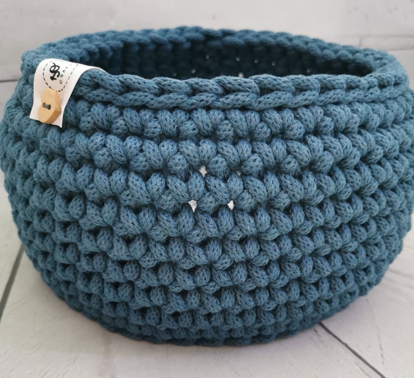 Big Handmade Crochet Basket:  Cotton Cord Storage Bowl