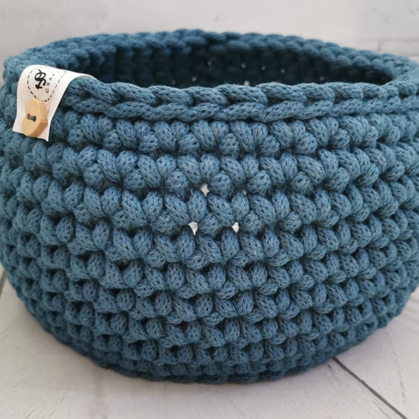 Big Handmade Crochet Basket:  Cotton Cord Storage Bowl