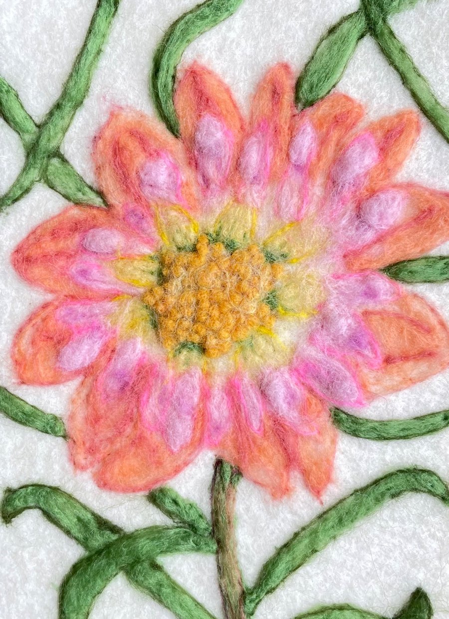 Hand Felted Everlasting Daisy Textile Artwork 