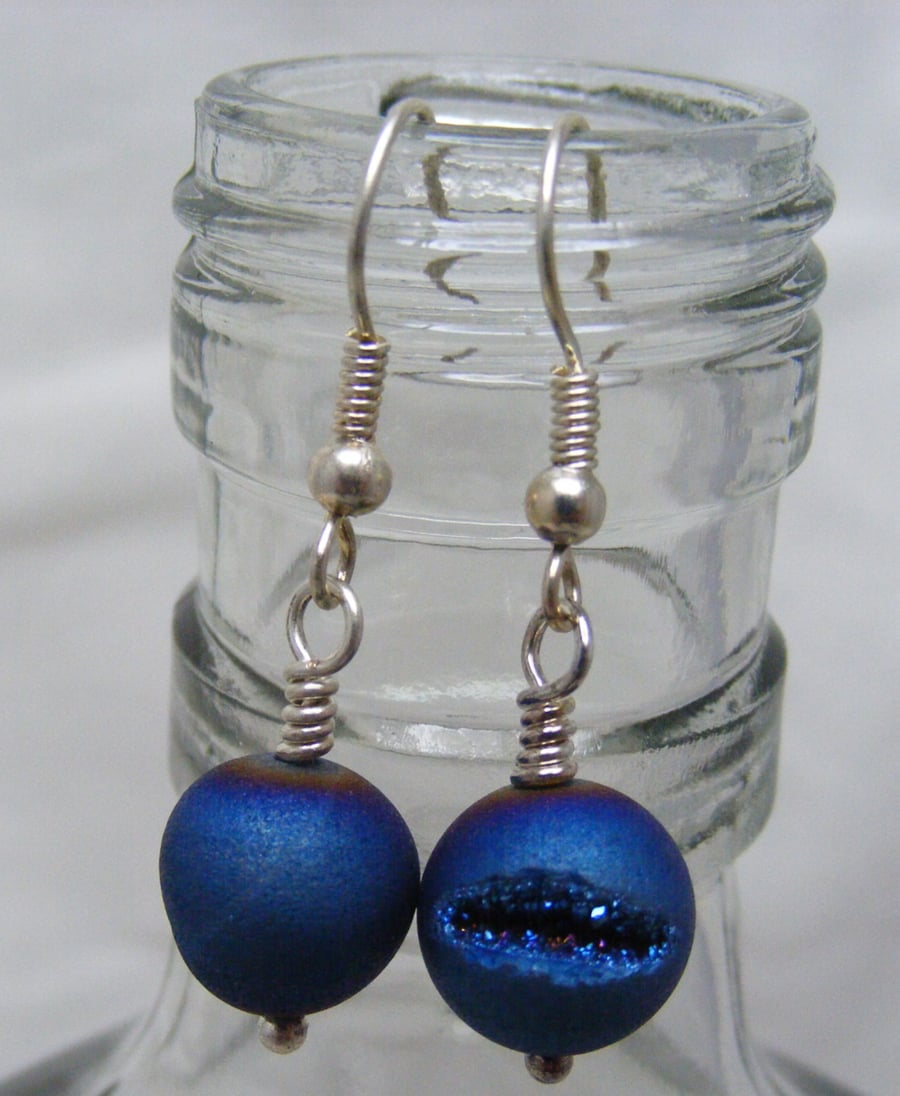 Blue Druzy Agate Gemstone Earrings