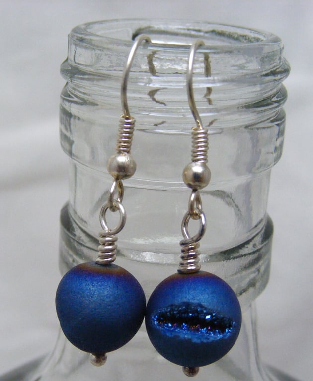 Blue Druzy Agate Gemstone Earrings