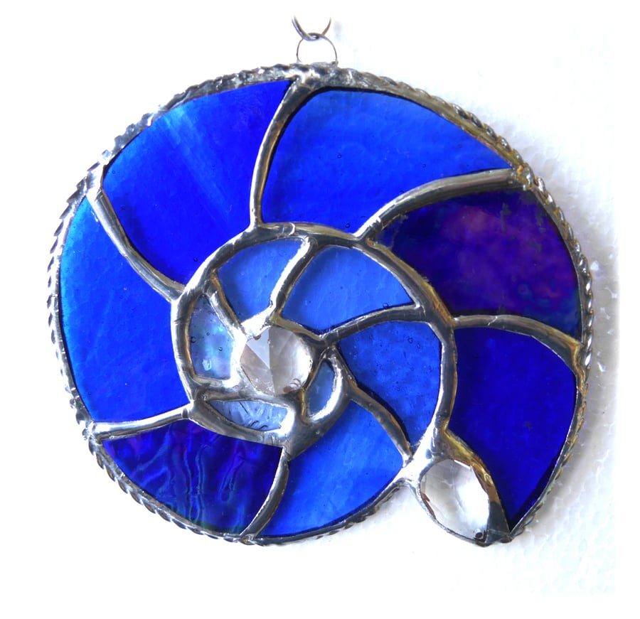 Ammonite Stained Glass Suncatcher Blue 