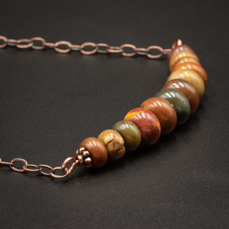  Picasso jasper  copper handmade copper gemstone bar necklace , Pisces jewelry