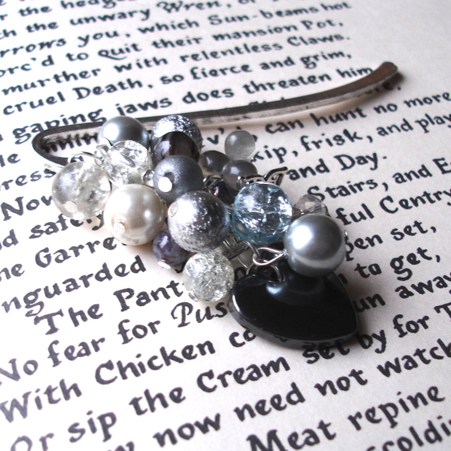 Bookmark with Silver Sparkle Bead Cluster - Gift for Her - Valentines