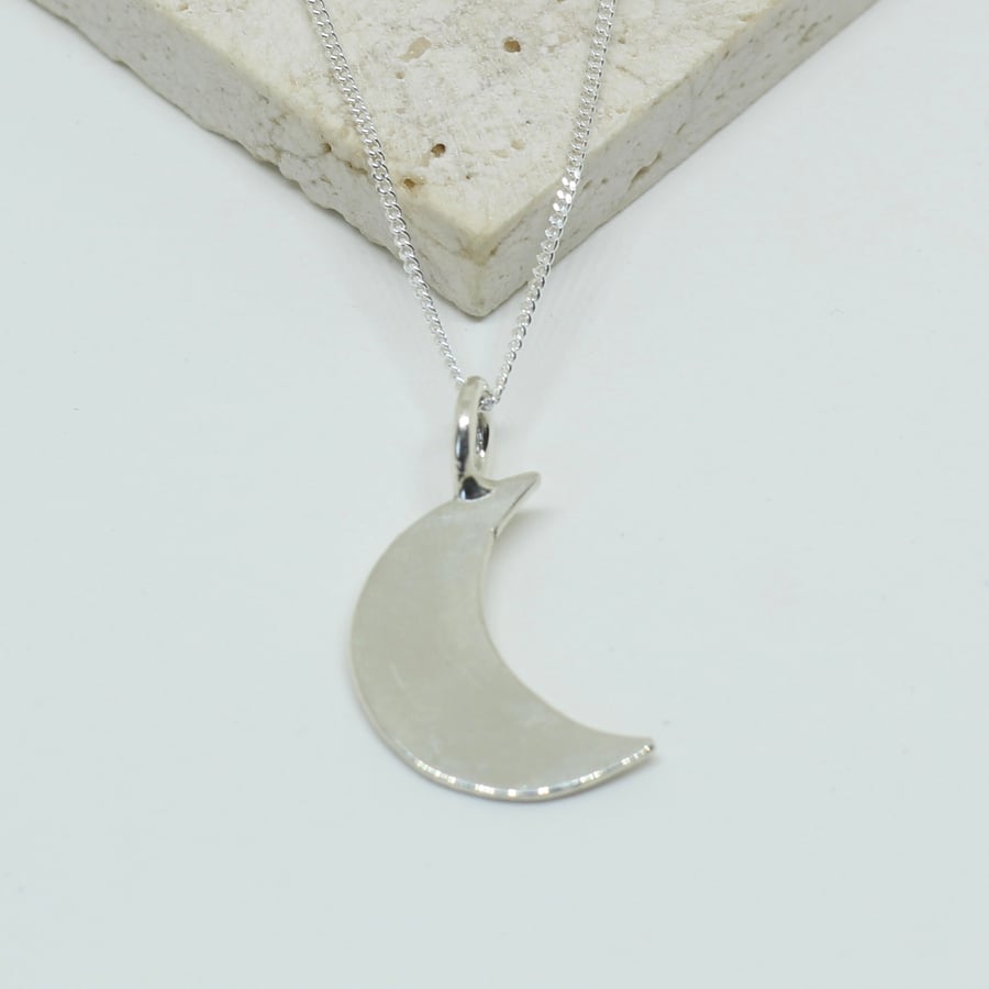 Silver Crescent Moon Pendant - Handmade Moon Necklace
