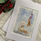 Winter Harvest Mice – Original Watercolour Artwork, A4 Mount (A5 Painting)