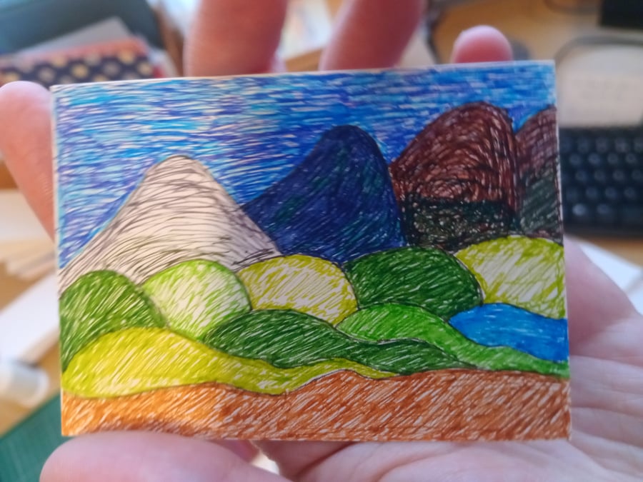 Fineliner aceo bright naive landscape original art