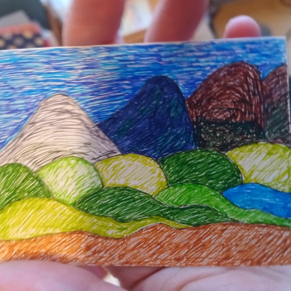 Fineliner aceo bright naive landscape original art