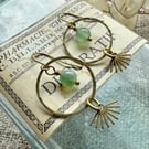 Golden Brass Hoop Earrings With Aventurine Beads Handmade in Cornwall 