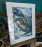 Blue Crab Fine Art Print, A4 Mounted, Coastal Food Art, Contemporary Watercolour - Image 5