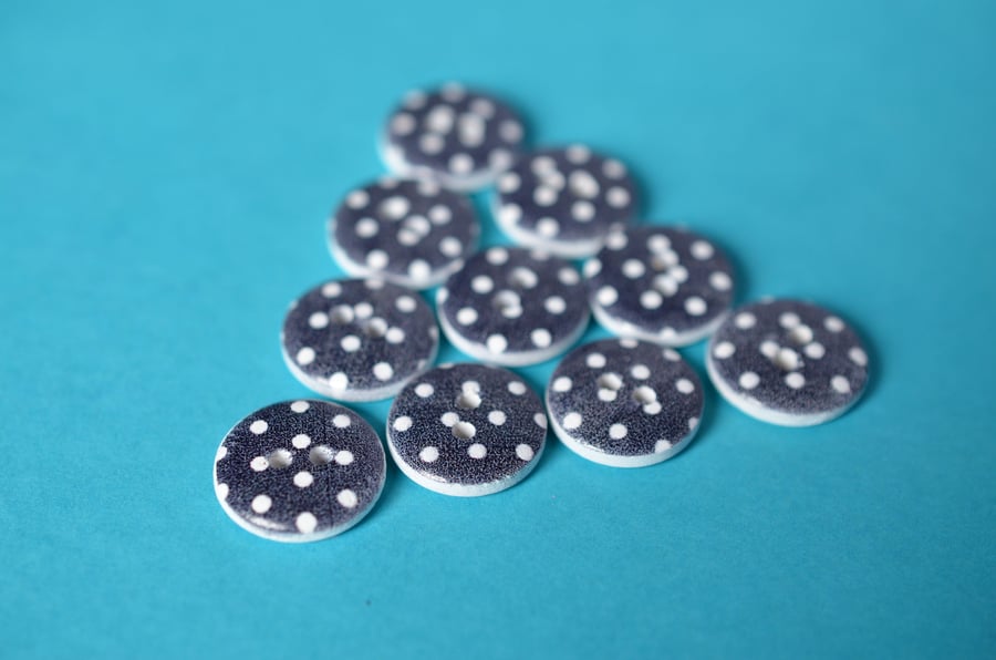 15mm Wooden Spotty Buttons Black & White 10pk Spot Dot (SSP25)