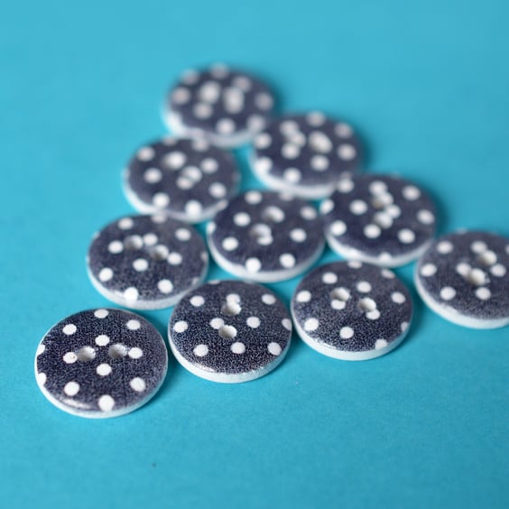 15mm Wooden Spotty Buttons Black & White 10pk Spot Dot (SSP25)