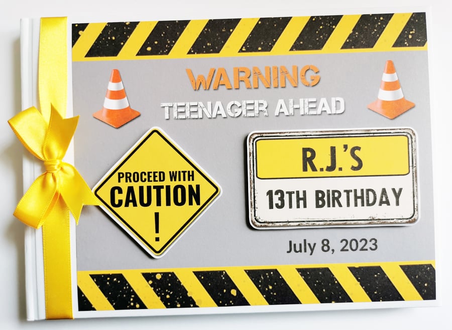 Teenager Birthday Guest book, Warning teenager ahead birthday guest book