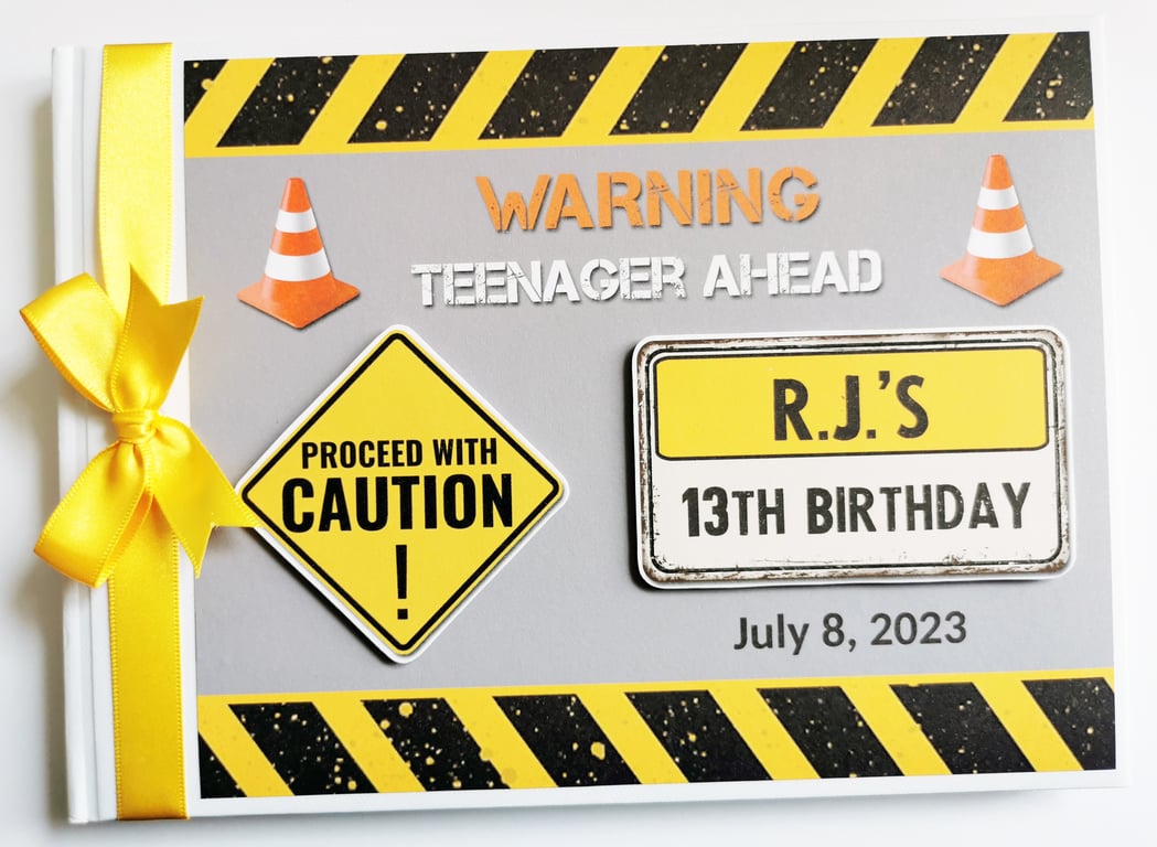 Teenager Birthday Guest book, Warning teenager ahead birthday guest book