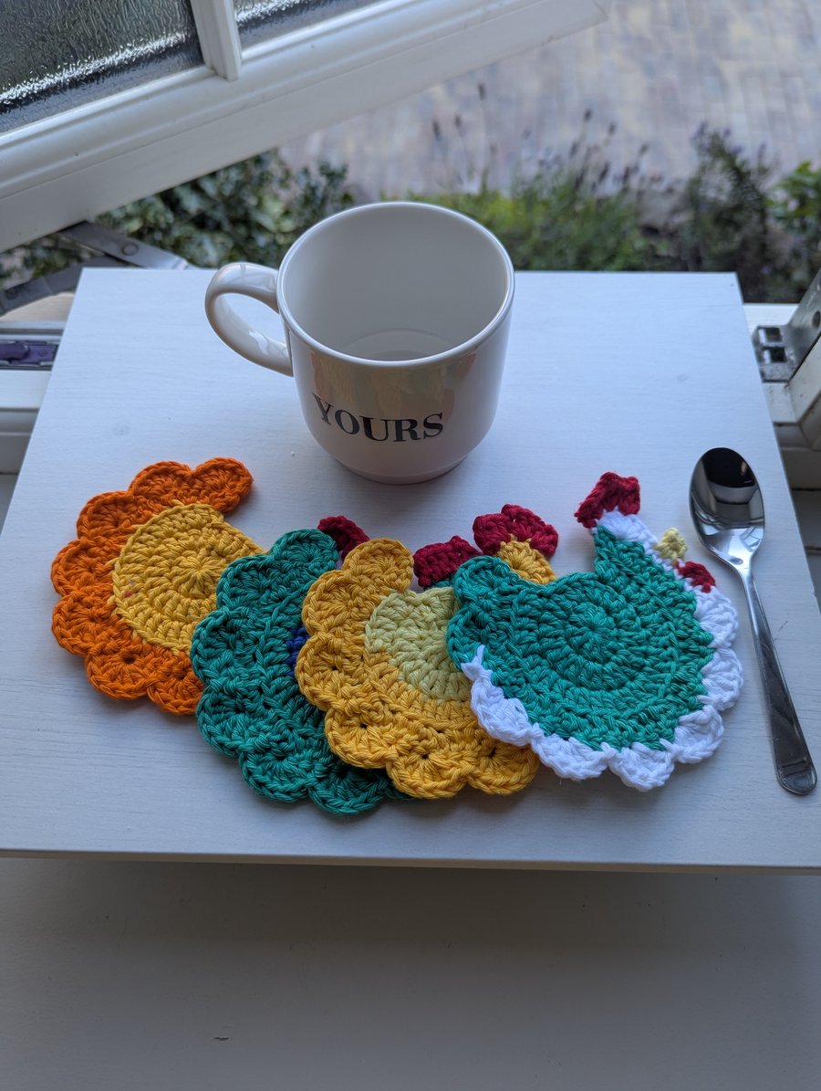 Crochet No Waste Chicken coasters - Summer colours 