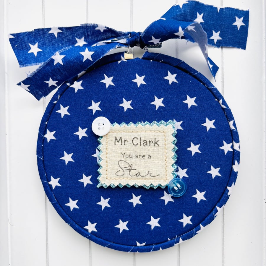 Personalised Teacher Gift Hoop, Star Theme Keepsake, Thank You Teacher UK