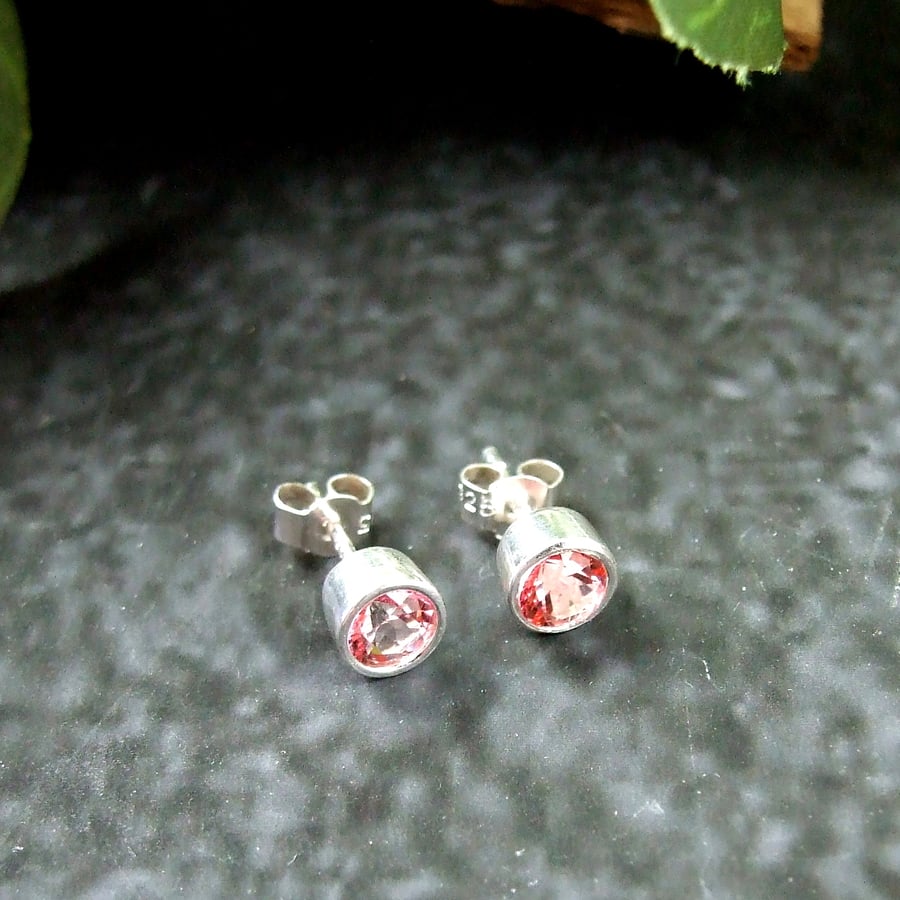 Stud Earrings, Pink Zirconia and Sterling Silver 5mm Studs