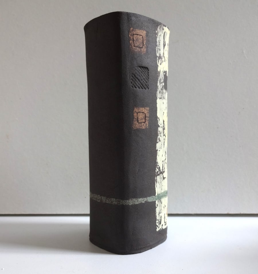 Ceramic pottery flower vase, abstract decoration.Handmade original.Designer gift