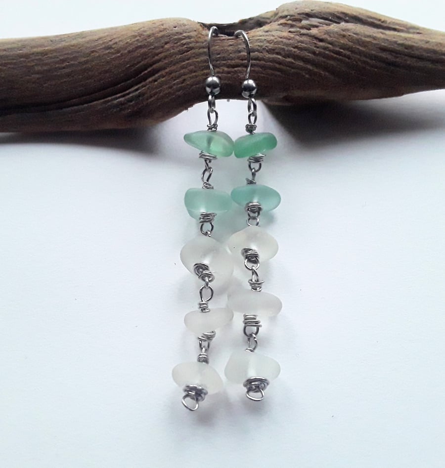 Seaglass Dangle Earrings: Cool Arctic Ice 