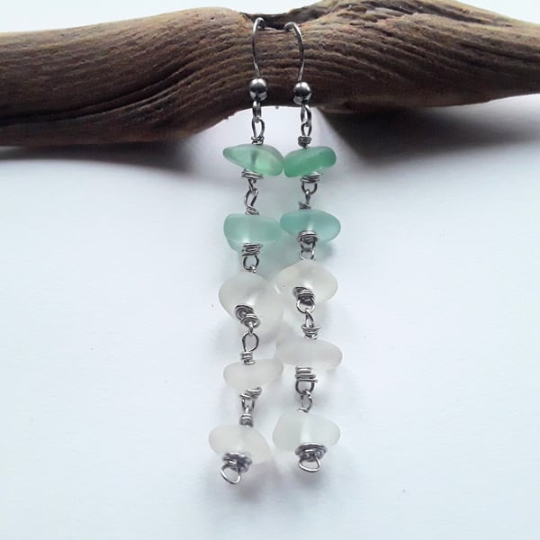 Seaglass Dangle Earrings: Cool Arctic Ice 