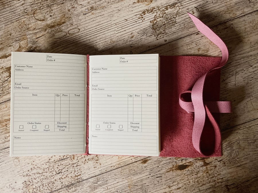 Customisable Order Tracker Journal - Leather Wrap A6 Book - Small Business Tools