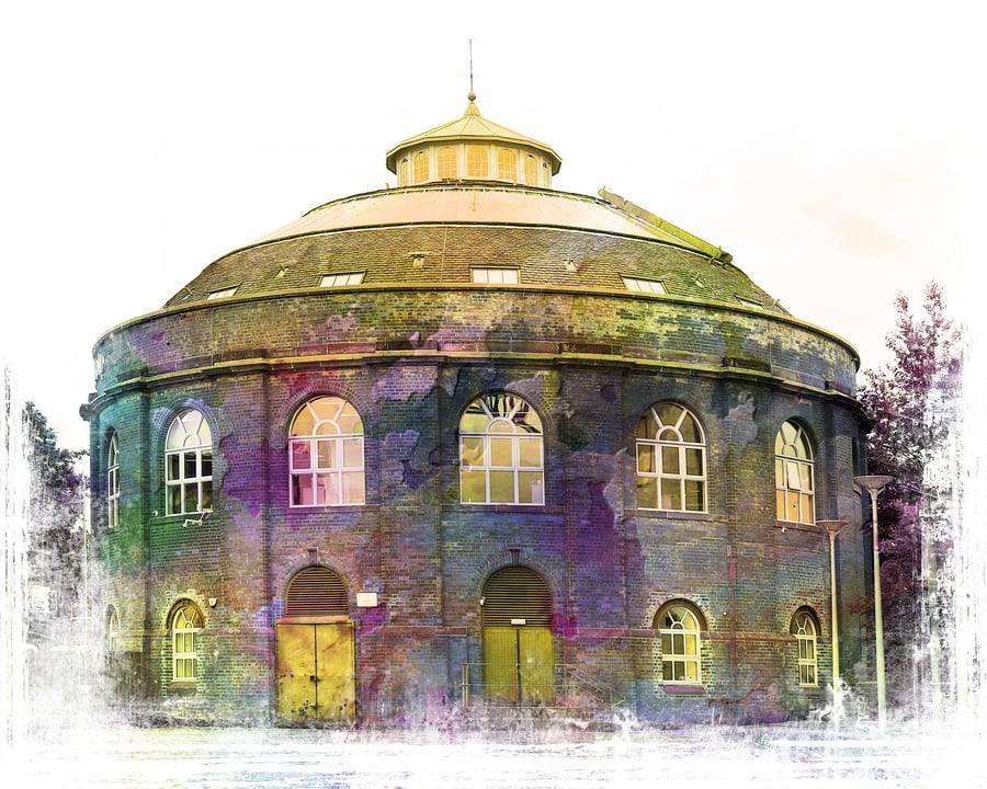 Southern Rotunda, Glasgow Clydeside (watercolour overlay)