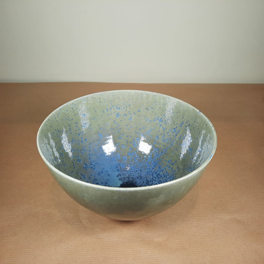 Hand thrown green blue star burst ceramic bowl