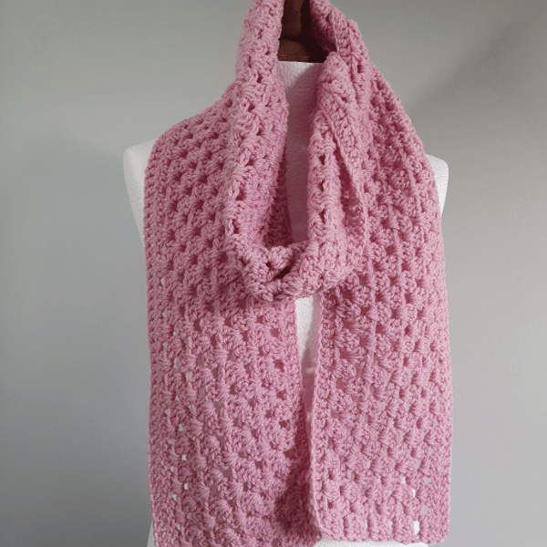Cosy Pink Granny Stitch Scarf