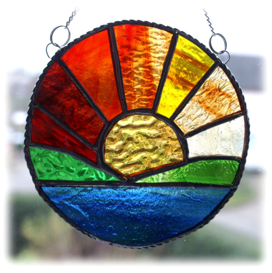 Sunrise Picture Stained Glass Suncatcher Handmade Sun Ring 014