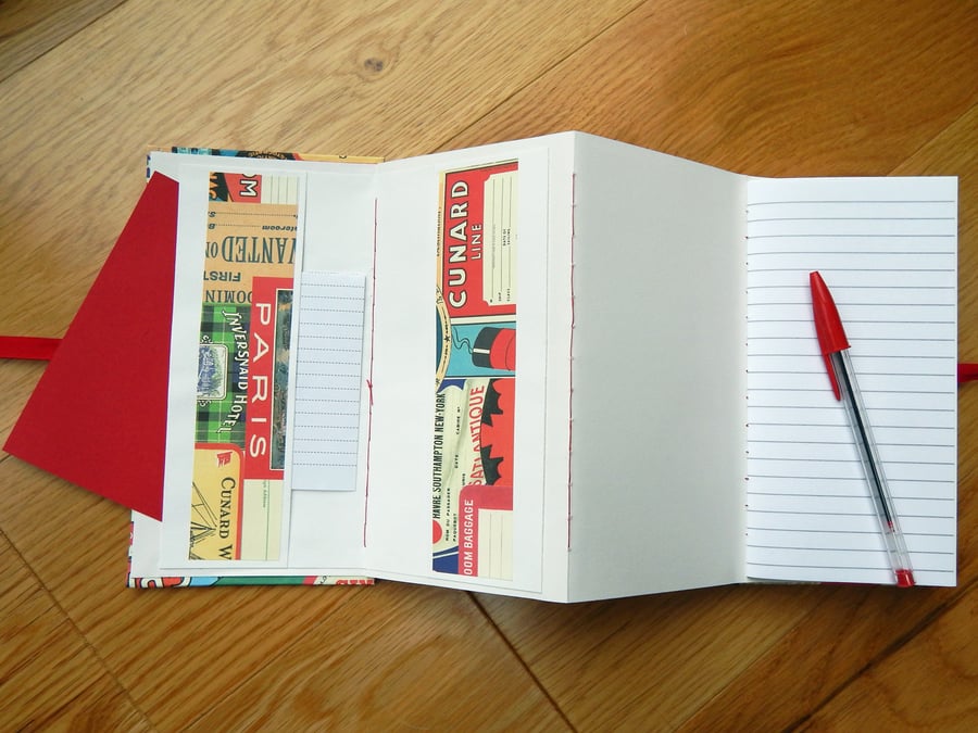 Travel Journal - Concertina Folding Pocket Journal Sketchbook with Travel Theme