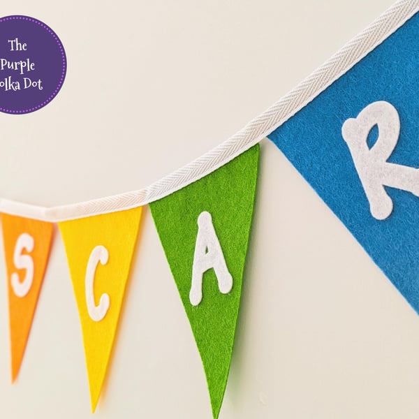 Personalised rainbow bunting handmade from wool blend felt