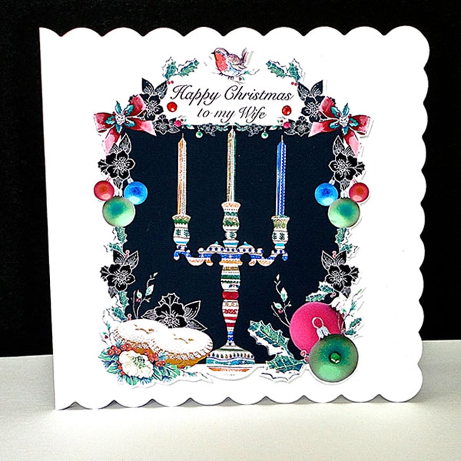 Happy Christmas Candelabra -Wife- Handmade Card