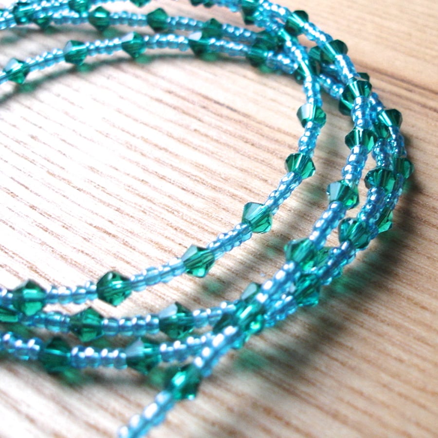 Multistrand Bracelet with Green Glass Crystals