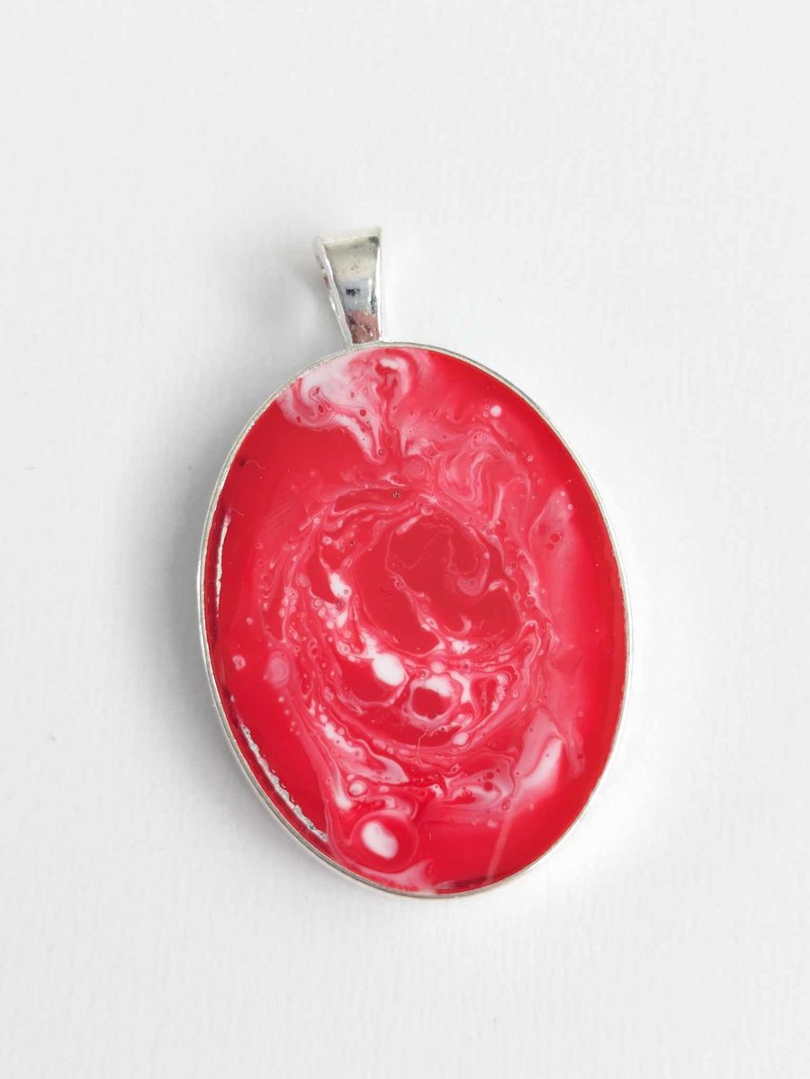 Oval Pendant With Red & White Swirls