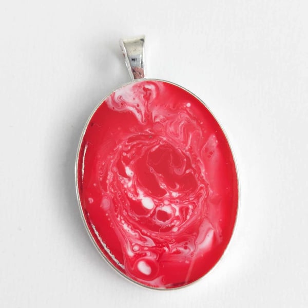 Oval Pendant With Red & White Swirls