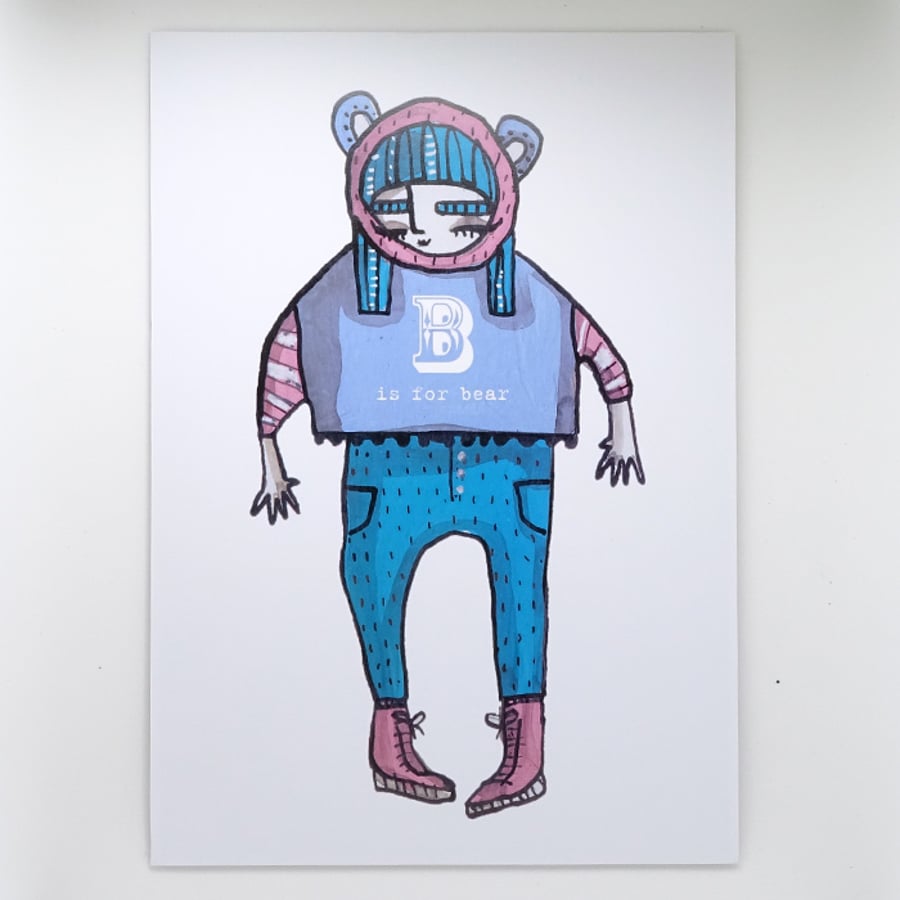 'B is for bear' Small Poster Print