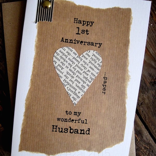 1st Anniversary Card Husband Wife One Year PAPER - Folksy