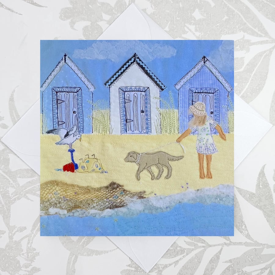 Beach Huts birthday card - seaside coastal beach card