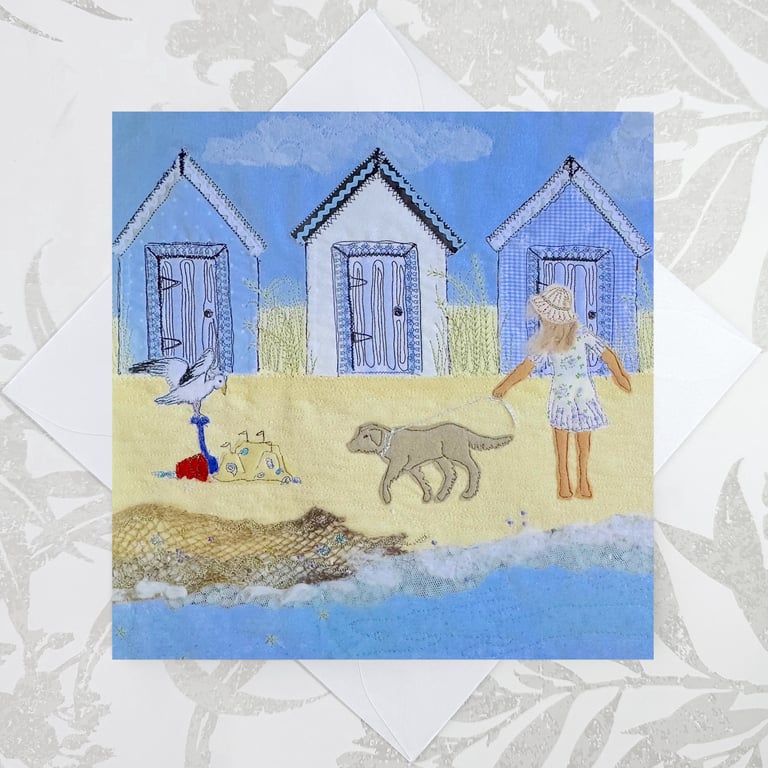 Beach Huts birthday card - seaside coastal beach card