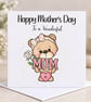 Mothers Day Personalised Card for Mum Happy Mothers Day Pretty Pink Heart Teddy  - Image 1