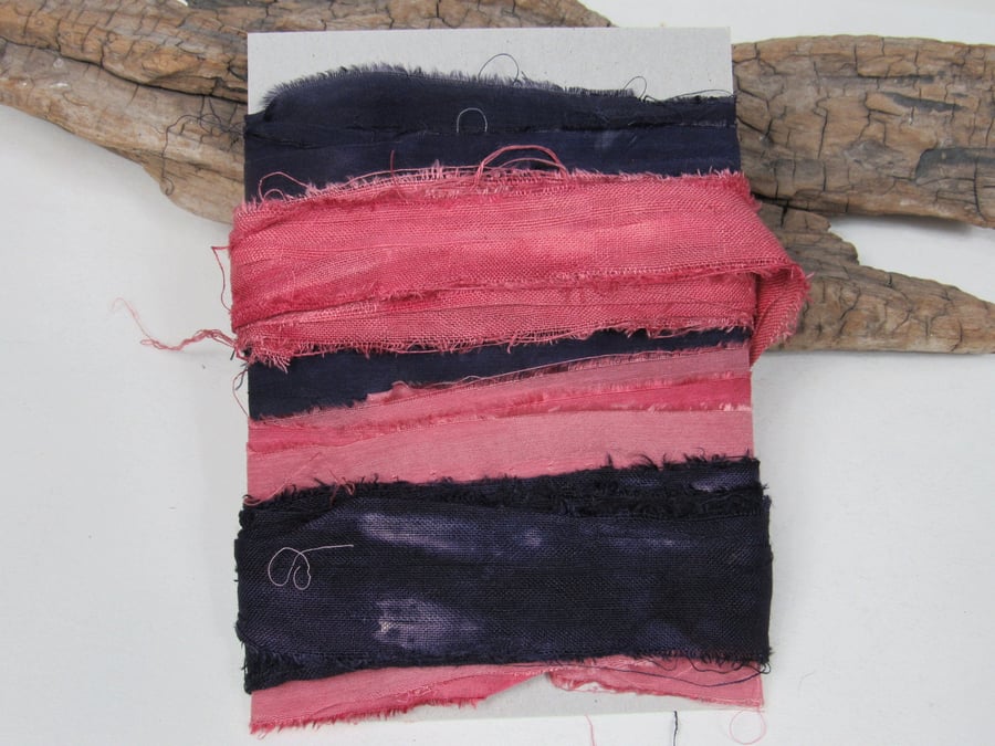 Brazilwood & Logwood Natural Dye Pink Purple Scrappy Cotton Silk Ribbon Pack