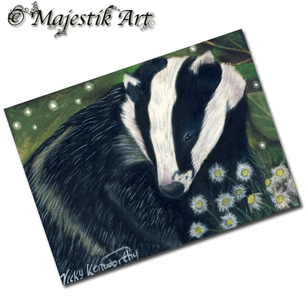 Archival ACEO Badger 'Daisy' By V Kenworthy