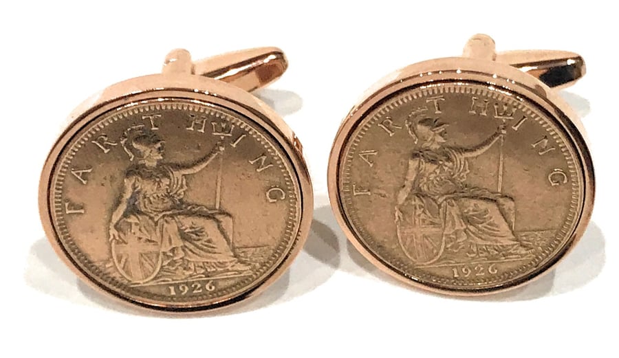 91st Birthday 1934 Gift Farthing Coin Cufflinks - Two tone design 