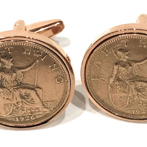 90th Birthday 1934 Gift Farthing Coin Cufflinks - Two tone design 