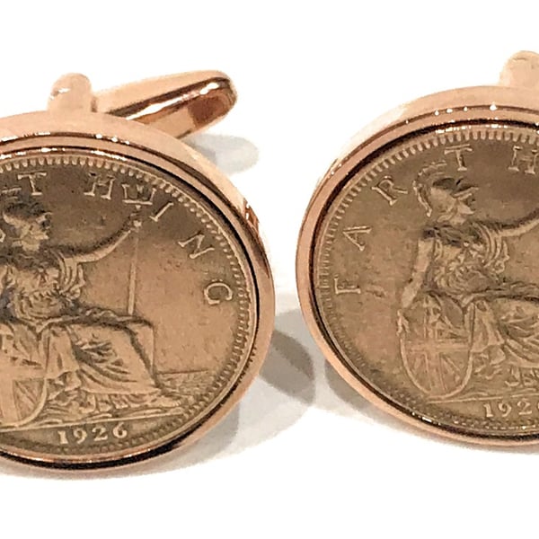 91st Birthday 1934 Gift Farthing Coin Cufflinks - Two tone design 