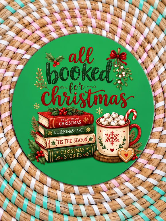 All Booked for Christmas Coaster – Festive Book Lover Wooden Drinks Coaster 