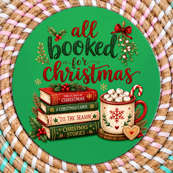 All Booked for Christmas Coaster – Festive Book Lover Wooden Drinks Coaster 