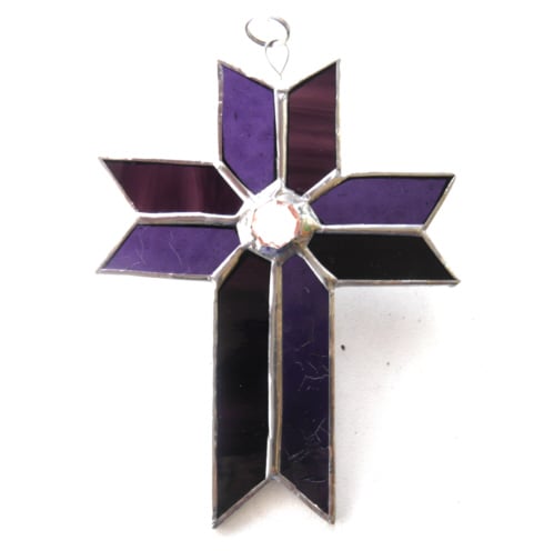 Cross Suncatcher Stained Glass Handmade purple Crystal 051