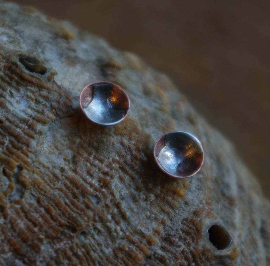 Copper Cup Studs with Silver Slash