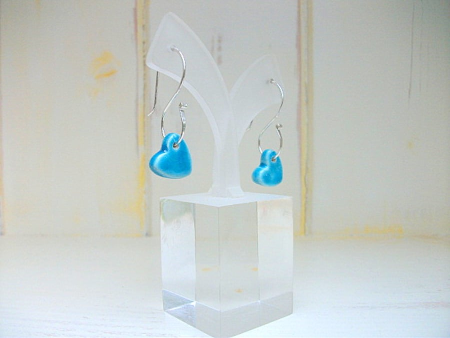 Dangle ceramic turquoise heart earrings